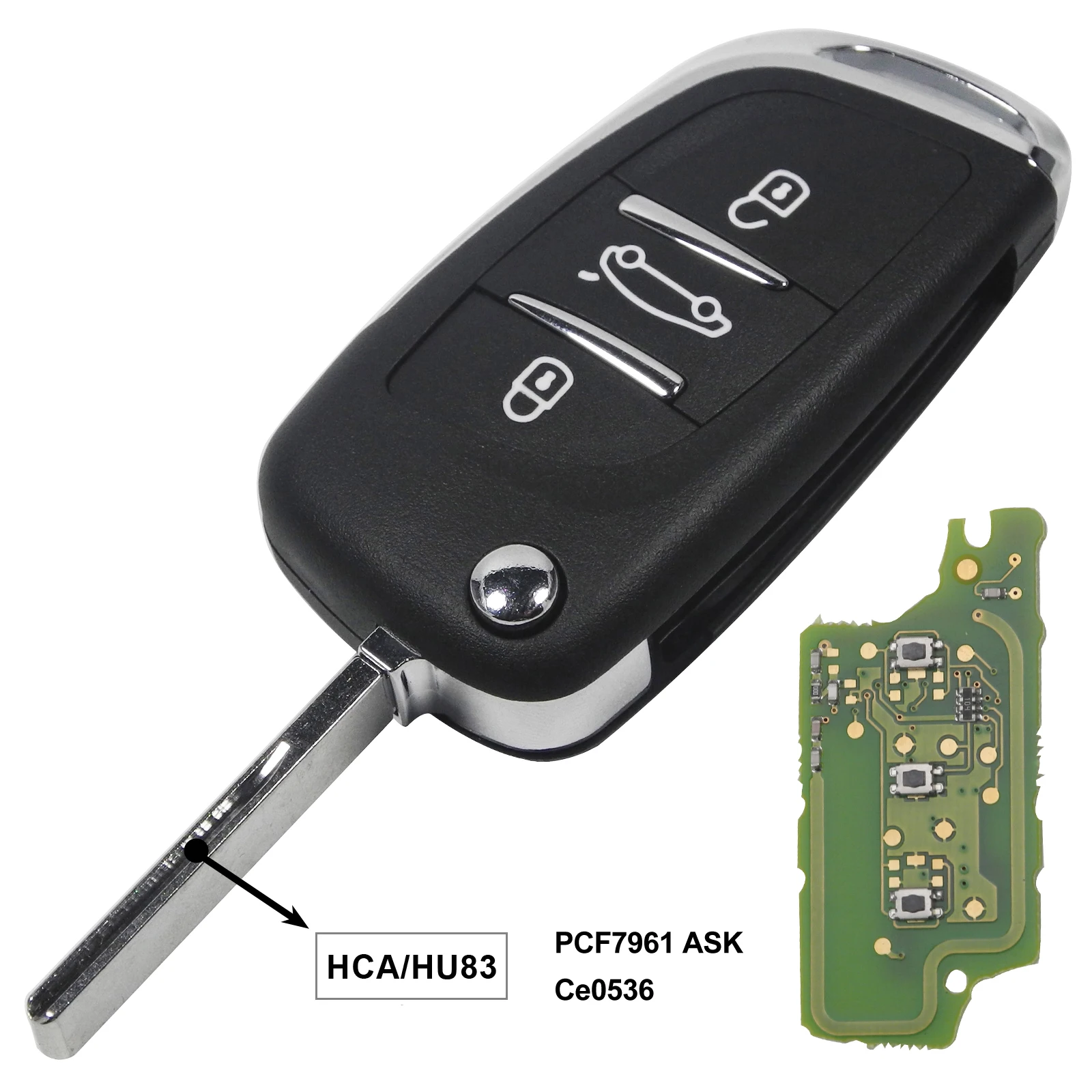 Jingyuqin 433 МГц ASK/FSK модифицированный дистанционный ключ для Citroen PICASSO C2 C3 C4 C5 C6 C8 CE0536 VA2/HU83 PCF7961 2/3 BTN ключ - Цвет: HCA 3BTN PCF7961