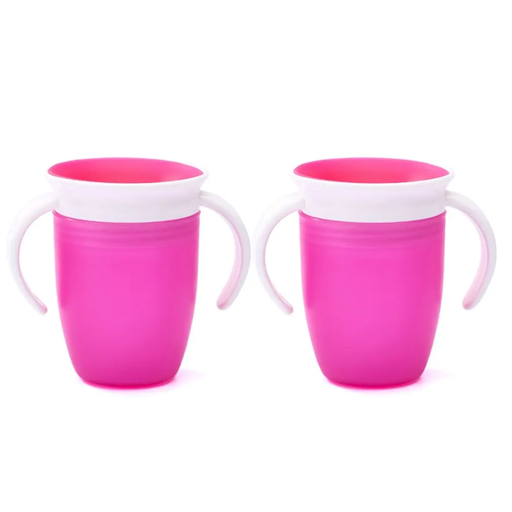 2pcs 360 Degrees Can Be Rotated Magic Cup Baby Learning Drinking Cup With Double Handle Leakproof Infants Water Cups Bottle