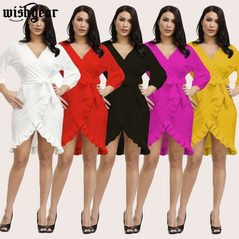 Женское платье миди с V образным вырезом и рукавами фонариками|Платья| |