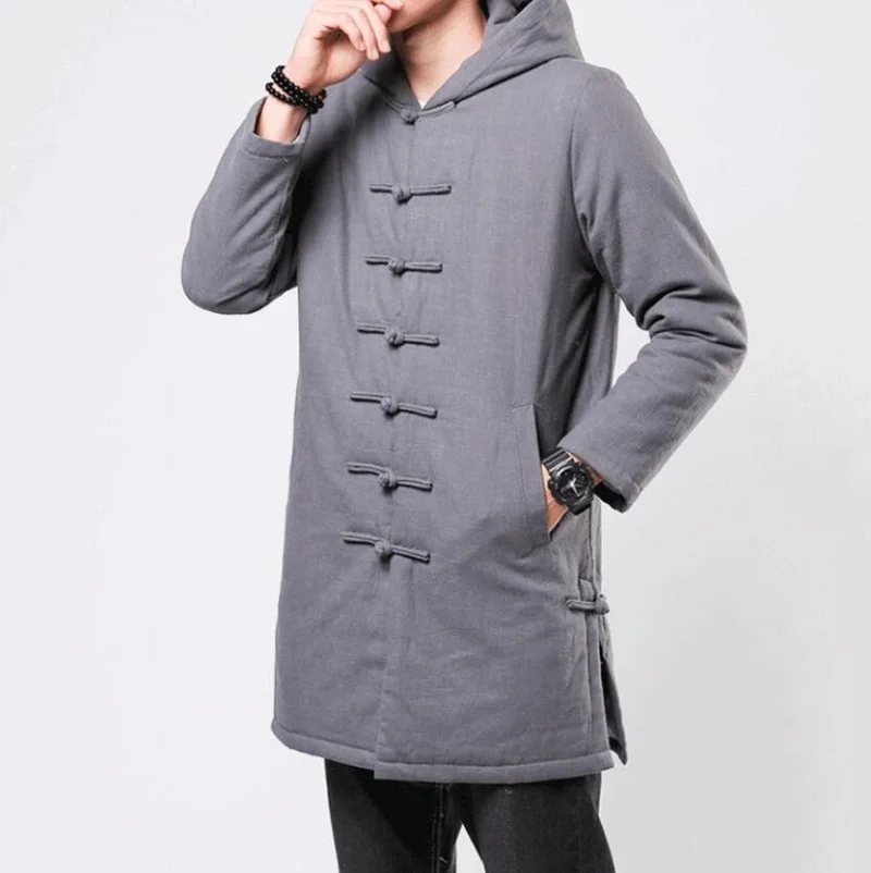 Винтажные зимние мужские парки хлопковая традиционная китайская одежда для мужчин Тренч с капюшоном мужские куртки пальто KK3262