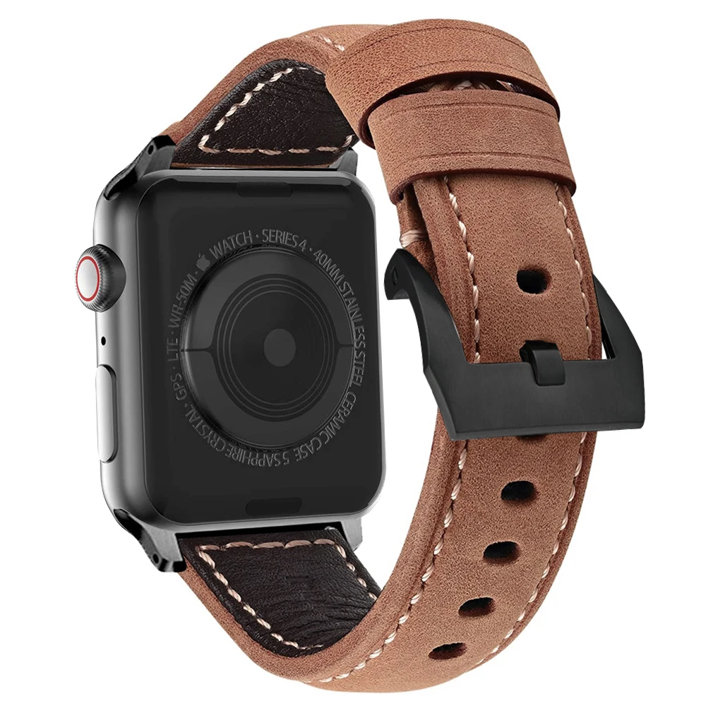 Ремешок из натуральной кожи для apple watch 6 se 44 мм 40 ремешок iwatch series 5 4 3 42 38 | Наручные