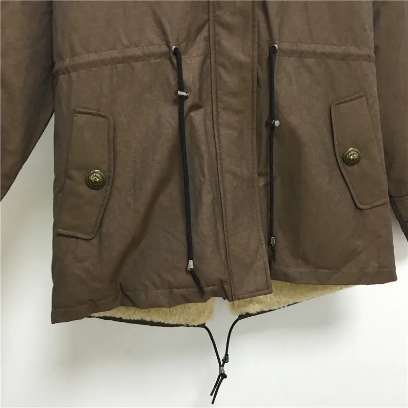 Men's Brown Short Jacket Top Quality Real Lamb Fur Collar Can Be Removable High-tech Anti-Lamb Liner Coat Plus Size Parka
