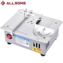 Allsome100w mini serra de mesa 63mm levantamento ajuste lâmina pequena carpintaria elétrica bancada viu modelo ofício 775 ferramenta corte do motor