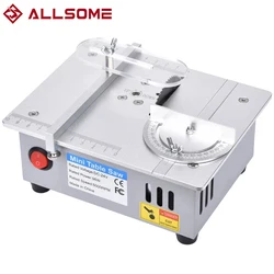 Allsome100w mini serra de mesa 63mm levantamento ajuste lâmina pequena carpintaria elétrica bancada viu modelo ofício 775 ferramenta corte do motor