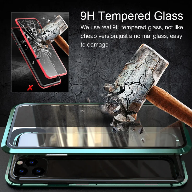 Роскошный Алюминиевый металлический бампер двухсторонний прозрачный стеклянный Магнитный чехол на iPhone 11 Pro Max Магнитные Чехлы 360 Защитный чехол