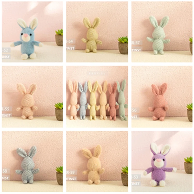 

Dvotinst Newborn Baby Photography Props Cute Mini Knit Rabbit Animals Cartoon Dolls for Studio Shooting Accessories Photo Props