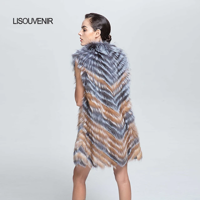 Lisouvenir новая зимняя коллекция, модный дизайн, Женская Золотая куртка из натурального меха без рукавов, жилет на лисьем меху
