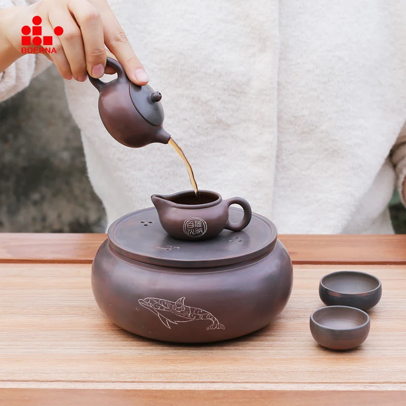 BOERNA Handmade Nixing Teapot Drinkware Tea Pot Cup Set Nixing Clay Kung Fu Tea Sets Nixing Ceramic Chinese puer Tea set kettle