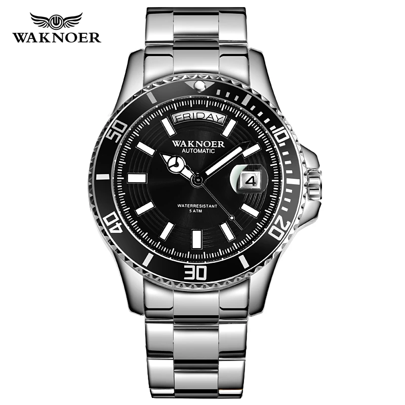 Relogio masculino, WAKNOER, брендовые Роскошные нарядные часы, мужские водонепроницаемые светящиеся автоматические часы, механические часы, мужские часы, подарок