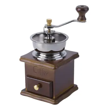 

Vintage Manual Hand Hand-cranked Beech Wood Pepper Coffee Grinder Ceramic Burr Roller Coffee Mill Coffee Tools