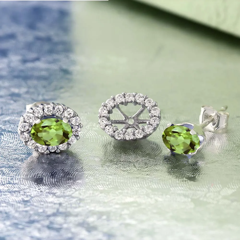 GemStoneKing Арт Деко 925 пробы серебряные серьги для женщин 1,36 карат Овальный натуральный шпилька из перидота серьги с курткой