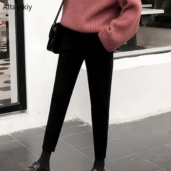 

Pants Women High Waist Solid Simple All-match Korean Style Leisure Daily Ankle-length Woolen Pant Womens Soft Trendy Trousers