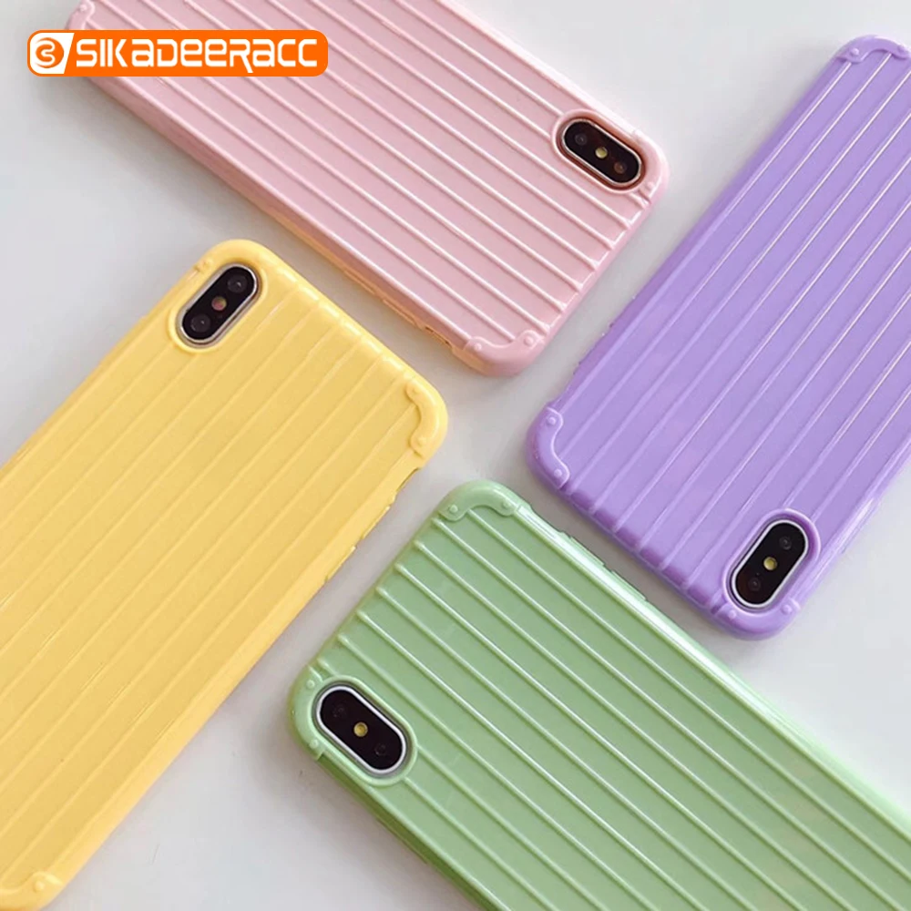 

Candy Color Soft TPU Phone Case For iPhone X XS Max 7 8 6 6s Plus XR Luxury Simple Solid Luggage Trunk Suitcase Style Back Cover