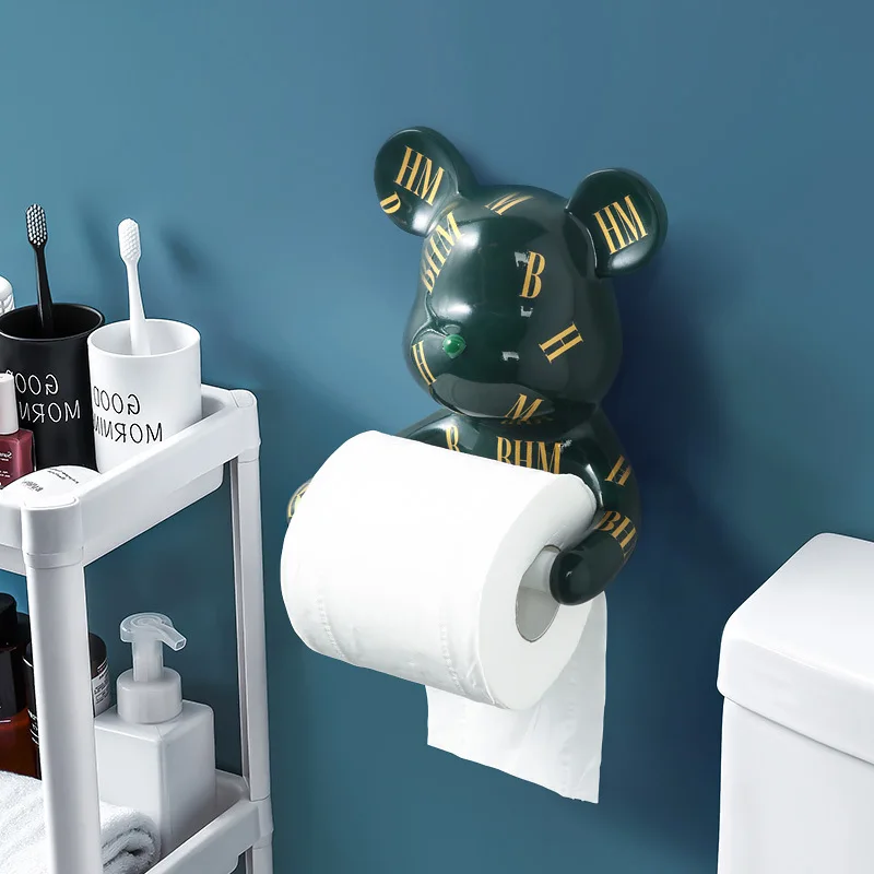 

Funny Bear Tissue Holder Wall Resin Bear Statue Figurine Wall Décor Paper Holder for Toilet Towel Tissue Holder Bathroom Kichen