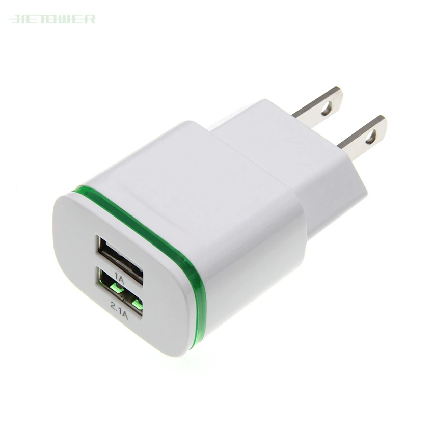 50pcs/lot 5V 2A Fast Wall Adapter Mobile Phone Charging Smart LED Light EU US Plug 2 Ports USB Charger for IPhone Xiaomi Samsung