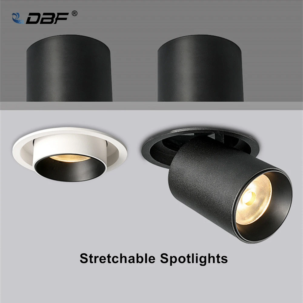 US $24.33 DBFStretchable Recessed Ceiling Downlight 7W 10W 12W BlackWhite 360 Degree Rotatable 3000K4000K6000K Ceiling Spot Light