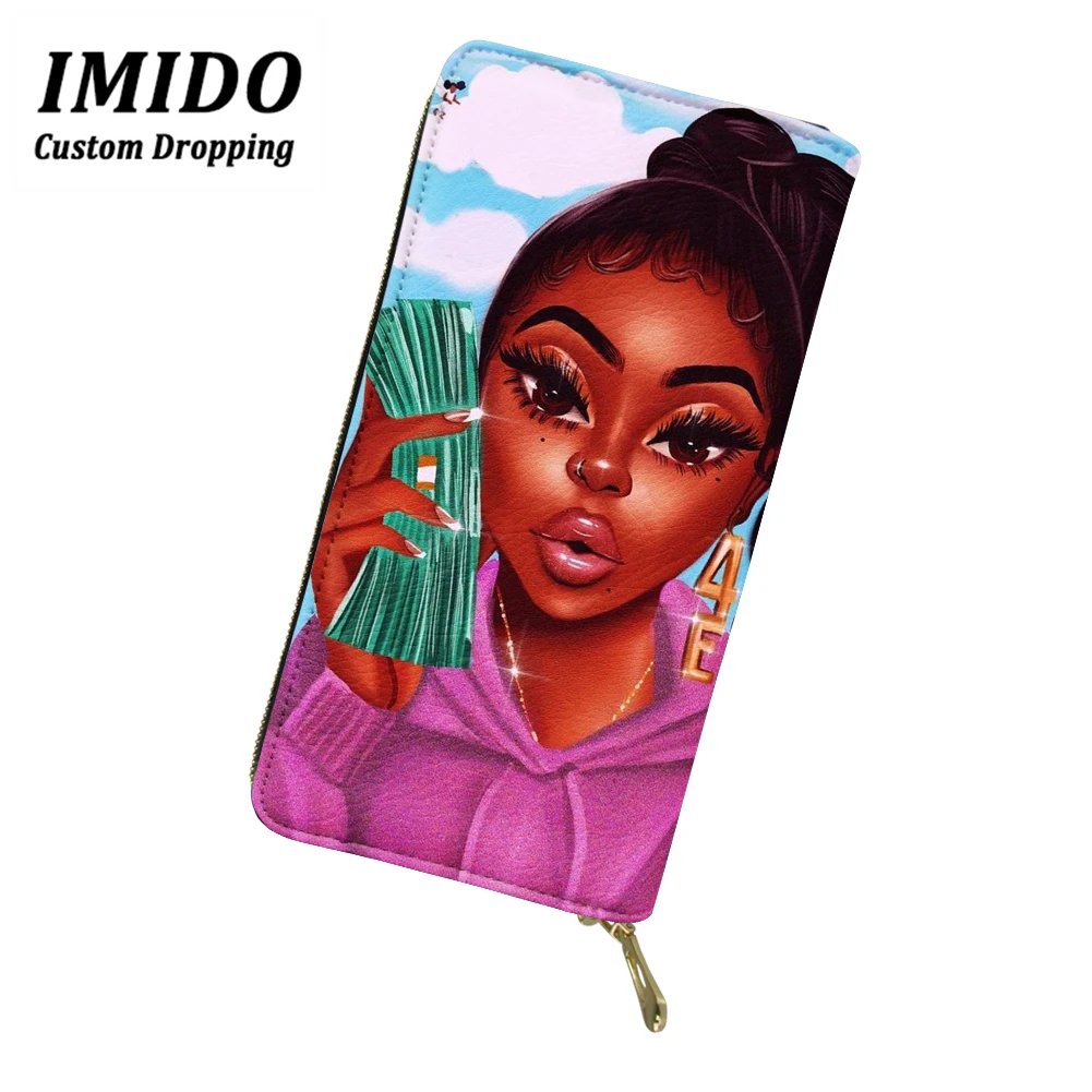 IMIDO, модный кошелек, Черная Королева, африканская девушка, узор, многофункциональные кошельки на молнии, Женский кошелек, сумка для мобильного телефона, кошелек, Carteras - Цвет: wll5105
