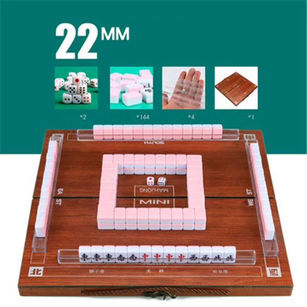 22mm pink wood box Горячие Мини маджонг портативный складной деревянный коробки Majiang набор настольная игра Mah-jong путешествия настольная игра Крытый развлечения - Цвет: 22mm pink wood box