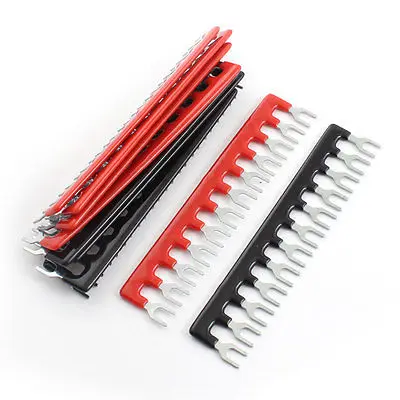 

10 Pcs Fork Type 12 Postions Terminal Strip Jumper Black+Red 400V 10A
