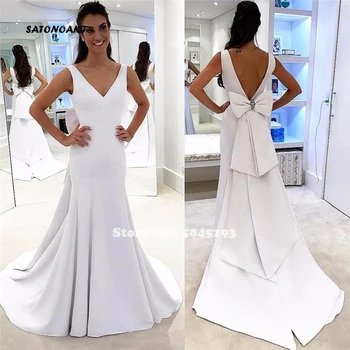 

Luxury Boho Satin Wedding Dress 2020 Sheer Vestidos De Novia Floor Length Bridal Gowns Robe Mariage Undefined Online Shop India