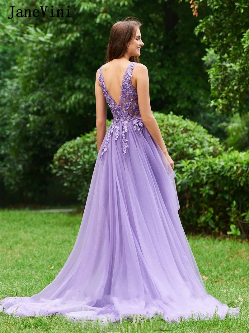 Sevintage-bestidos-de-gala-A-Line-Lilac-Lace-Appliqued-Evening-Dress-V-Neck-Special-Occasion-Formal (1)_副本