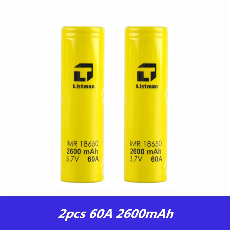 Vape батарея Listman IMR 18650 батарея 3,7 V 60A 2600mAh литий-ионная аккумуляторная батарея для бокс мод для электронных сигарет вейпер - Цвет: Only 2pcs Battery