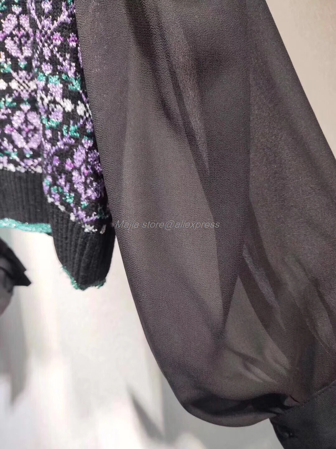 new winter hit color stitching round neck puff sleeve women jacquard sweater