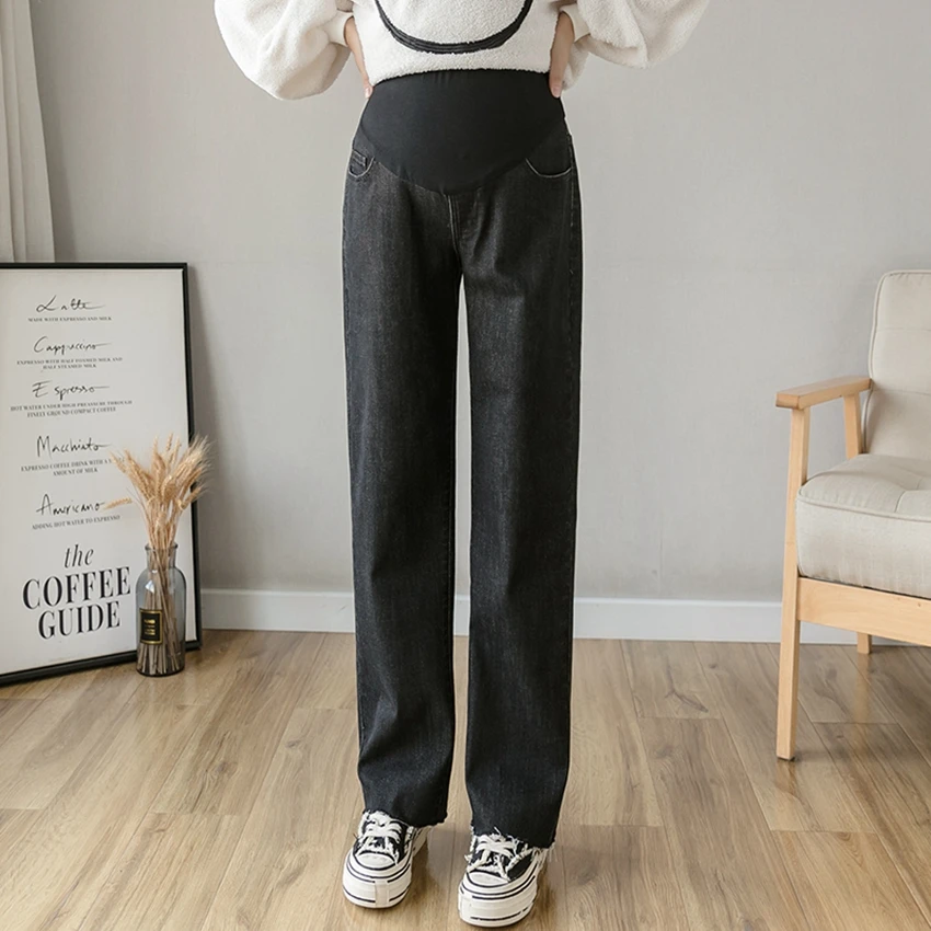 Waist wide-leg pants slimming pregnant women's pants jeans pregnancy fall/winter 2020 fashion all-match straight pants