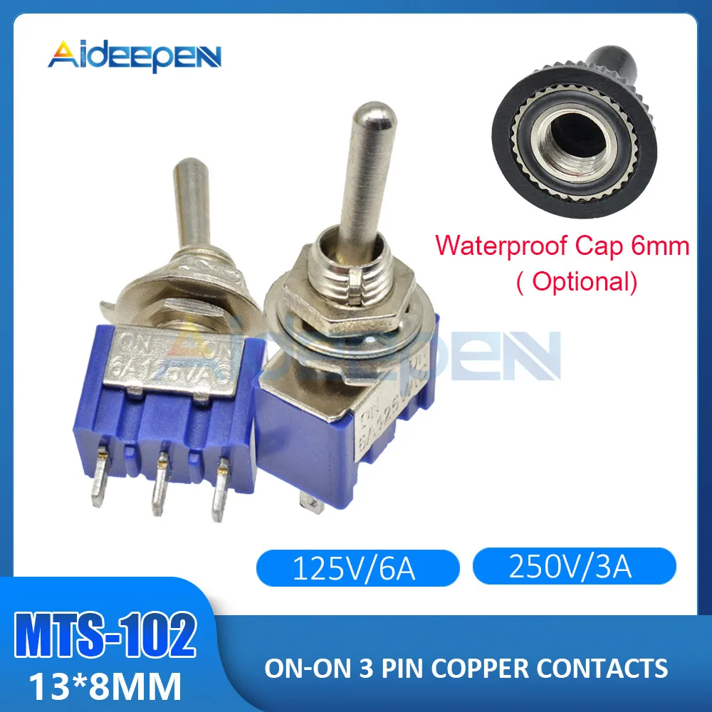 MTS-102 Blue Миниатюрный переключатель включения-на ВКЛ-ВЫКЛ-на 2/3/6/9/12 штепселный MTS-102 МТС/103/202/203/302/303/402/403/123/223 переключатель с крышкой 6 мм - Цвет: MTS-102 Blue