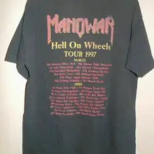 Винтажная 90s 1997 Manowar громче, чем Hell Одиночная футболка с отстрочкой Перепечатка модный дизайн