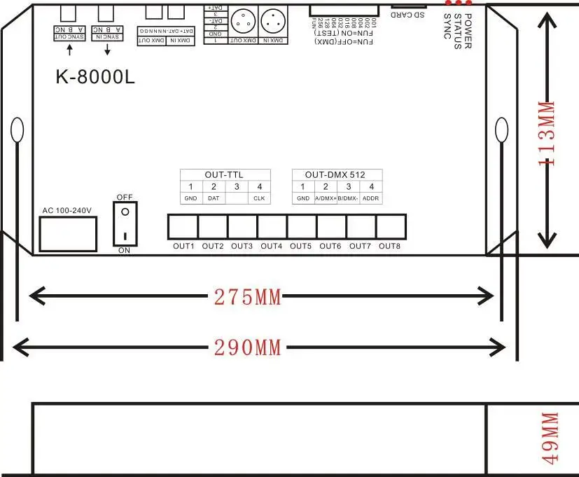 K-8000L AC110-220V UCS1903/WS2811/DMX светодиодный контроллер пикселей может работать с DMX консолью для регулировки яркости светодиодный s