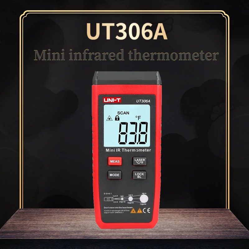 UNI-T UT306A Инфракрасный мини-термометр-35~ 300C/-31~ 572F/Бесконтактный/автоматическое отключение ЖК-лазерный измеритель температуры C/F Пирометр