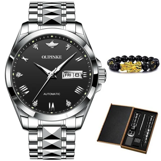 OUPINKE  2021 Luxury Men Mechanical Wristwatch Stainless Steel Gold Watch Top Brand Sapphire Glass Luxury Men Watches Gifts 3171 