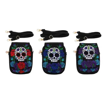 

Women Mini Skull Rose Handbag Canvas Embroidery Ethnic Shoulder Bag Lady Female Casual Crossbody Satchel Purse Shopping Tote