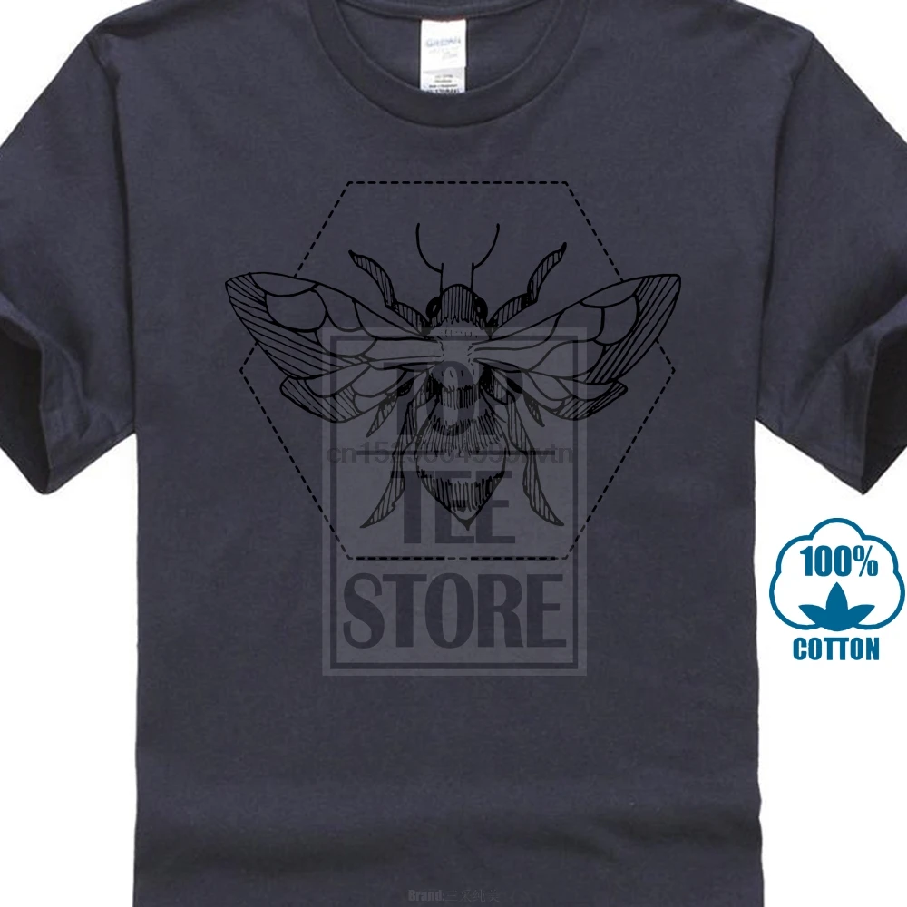 Men T Shirt Pen Ink Bee Tattoo White Tshirt Natural Cotton Brand Tops Tees Funny Tee Shirts Plain | Мужская одежда