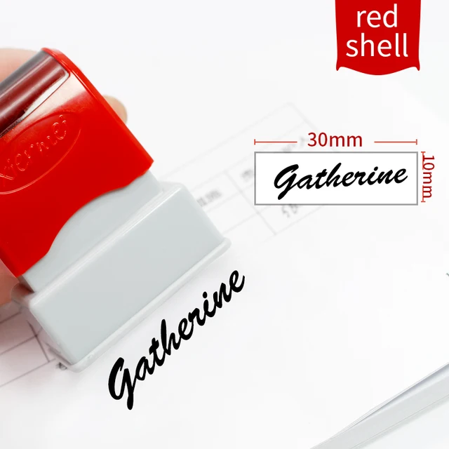 Custom Teacher Name Ink Stamp Signature Calligraphy Selfing-Inking Personalized Letter Stamp For School Student Child Cloths red  shell