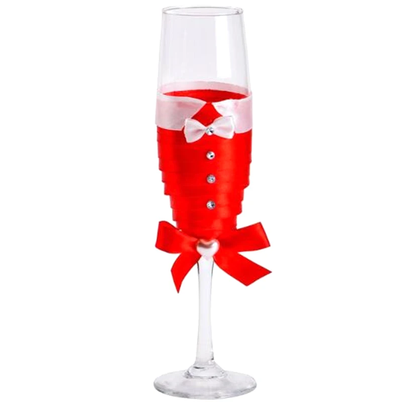 Quality 2Pcs Set Wedding Glass Creative Red White Dress Crystal Wedding Champagne Glasses Goblet Red Wine Glass Cup Wedding De
