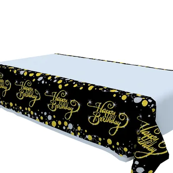 

132*220cm New style Golden Happy Birthday printed tablecloth birthday party Table Cover for Birthday Party Supplies&decorations
