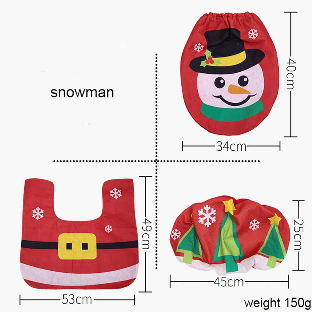 Модный Рождественский чехол для унитаза, набор ковриков, Санта-Клаус, снеговик, декор для ванной комнаты, чехол для унитаза, украшения для