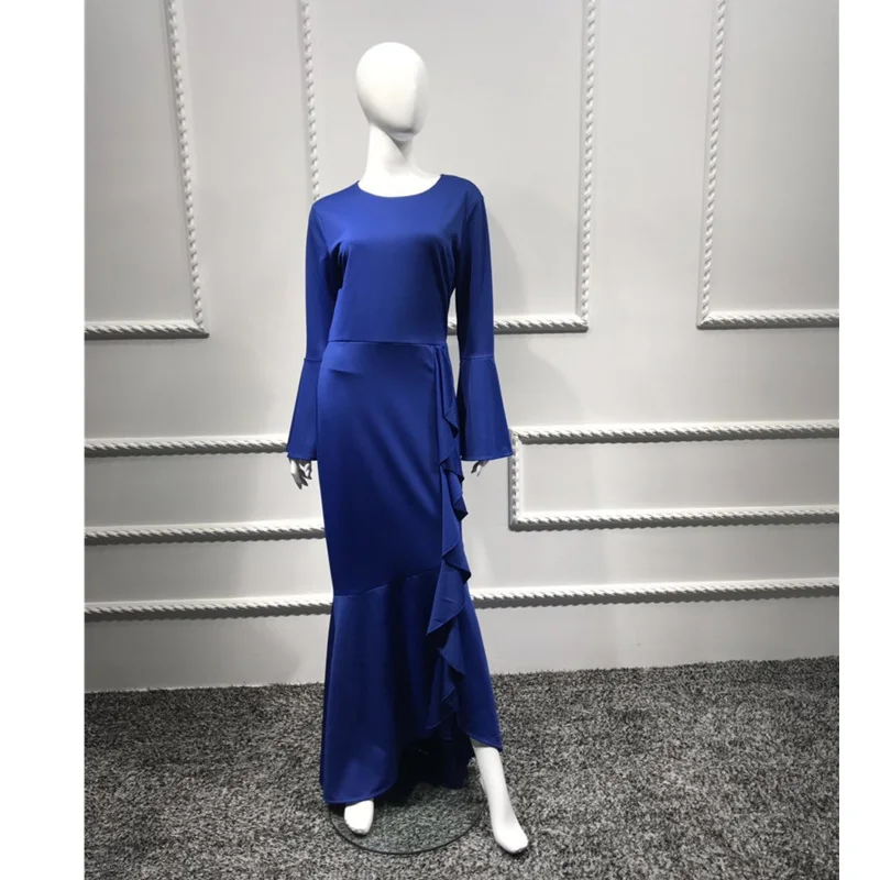 Женское мусульманское длинное платье для девочки abaya Ruffles кафтан облегающий покрой «рыбий хвост» исламский халат элегантный круглый воротник с расклешенными рукавами Дубай Мода