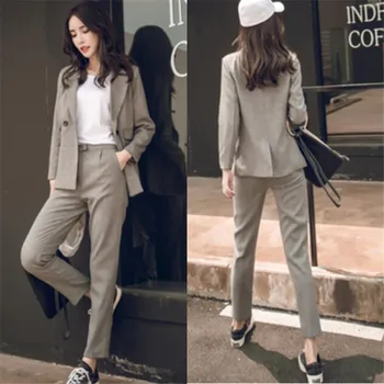 

Vintage Pants Suits Women Elegant Office Lady Suit Formal Work Blazer Jacket Trouser Two Piece Set OL 2020 Spring Autumn Outfit