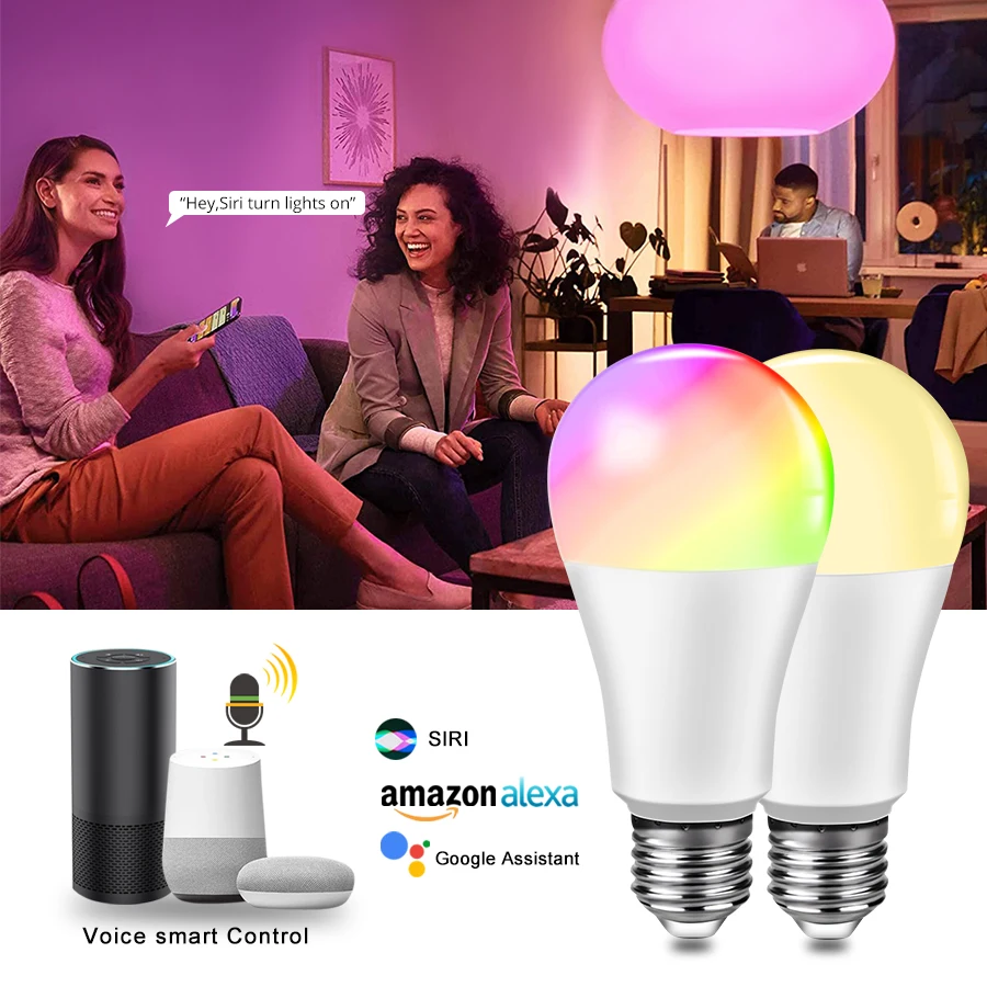 Светодиодная лампа E27 RGBW изменение цвета RGB + W WW светильник лампочка с приложением