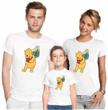 

New Disney Tshirt Family Kawaii Winnie The Pooh Cartoons Cotton Clothes Casual Christmas Soft White Pullove Streetwear Gifts