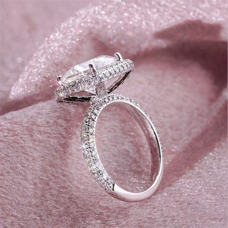 Роскошное женское кольцо с большим квадратным цирконием, классическое серебряное обручальное кольцо с кристаллами, модные обручальные кольца для женщин