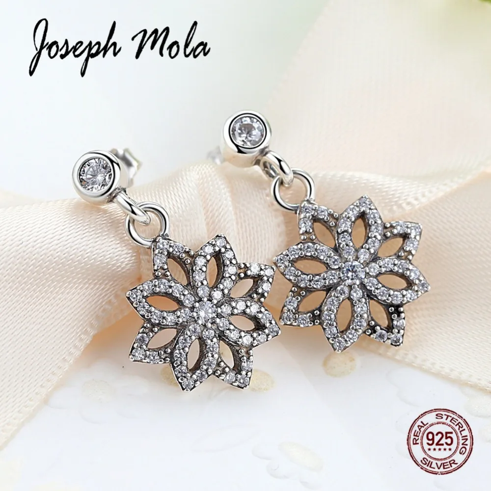 Joseph Mola 925 серебро элегантный циркон камень Снежинка Висячие серьги для женщин ювелирные украшения вечерние обручение день рождения