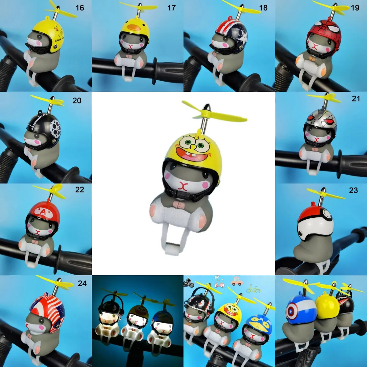 Cute Yellow Duck Helmet Light Shining Duck Car Decoration Bicycle Warning Bell Handlebar Child Kid Room Toy Ornament Bath Toy#24