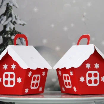 

25pcs Christmas Candy Box Red House Style Merry Christmas Gift Box Bag Christmas Party Box Cookie Box Christmas Decoration
