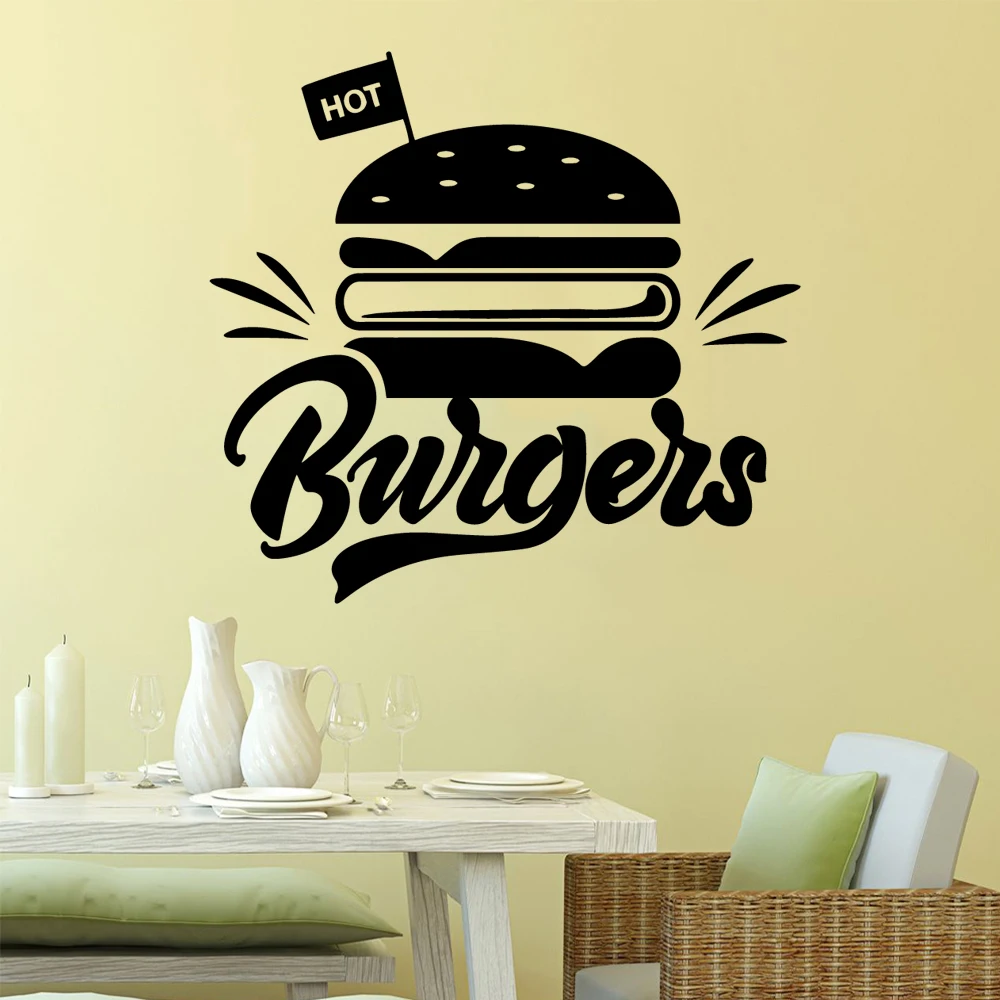 Вкусные Горячие бургер настенные наклейки для гамбургерного магазина модные переводные наклейки настенные Стикеры для кухонных комнат наклейки декор гамбургеров