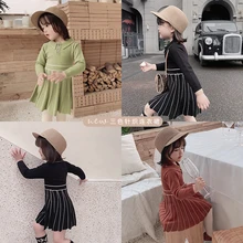 Детское трикотажное платье для девочек г. Весенне-осенние плиссированные платья принцессы с длинными рукавами свитер для малышей Хлопковое платье