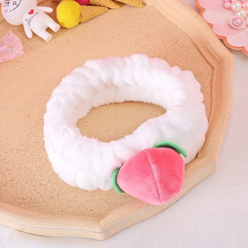 【Happier】 South Korea New Style Pink Peach Washing Face Hair Band Women's Cute Cartoon Stereo Ins Wind Makeup Hair Accessories. 